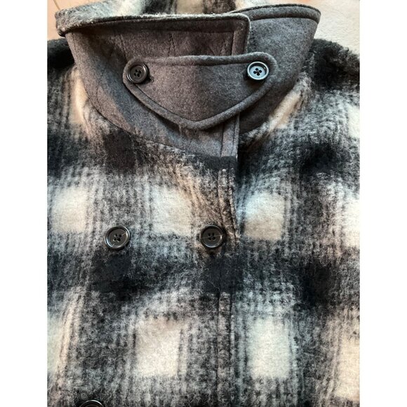 Banana Republic Womens Large P Coat Italian Wool Blend Plaid Check Double Breast - Picture 2 of 15